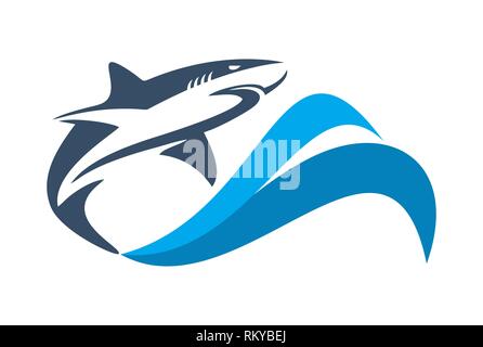 Shark auf Wellen Meer logo Symbol vektor Konzept flache Bauweise Stockfoto