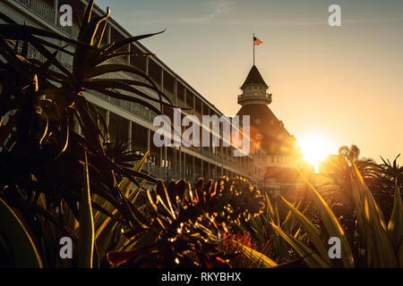 Sonnenaufgang im historischen Hotel Del Coronado in San Diego. Stockfoto