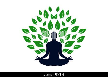 Yoga meditation Konzept logo Symbol vektor Konzept flache Bauweise Stockfoto