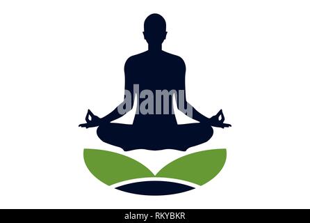 Yoga meditation Pose logo Symbol vektor Konzept flache Bauweise Stockfoto