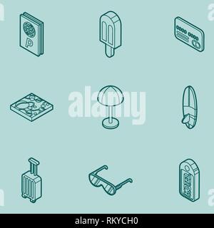 Tourismus Farbe Umrisse isometrische Symbole. Vector Illustration, EPS 10. Stock Vektor
