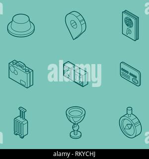 Reisen Farbe Umrisse isometrische Symbole. Vector Illustration, EPS 10. Stock Vektor
