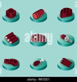 Farbe von Fleisch isometrische Symbole. Vector Illustration, EPS 10. Stock Vektor