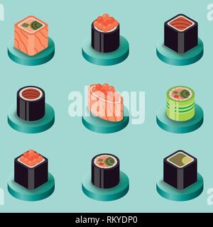 Sushi Flachbild isomeren Symbole. Vector Illustration, EPS 10. Stock Vektor