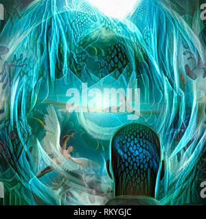 Geistliche Komposition. Engel im Tunnel des Lichts Stockfoto