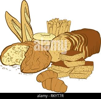 Bäckerei Warenkorb Produkte, handgezeichneten Vector Illustration Stock Vektor