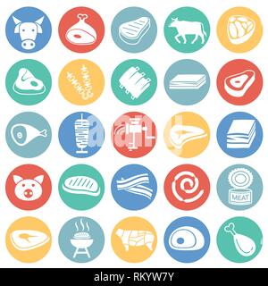 Fleisch Symbole auf Farbe Kreise weißen Hintergrund für Grafik- und Webdesign, modernen einfachen Vektor unterzeichnen. Internet Konzept. Trendy Symbol für Web site Design web-Taste oder mobile App. Stock Vektor