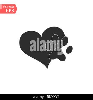 Vektor eines Tieres Pfotenabdruck in ein schwarzes Herz auf weißem Hintergrund verwendet werden, da ein Logo oder Bild eps 10. Stock Vektor