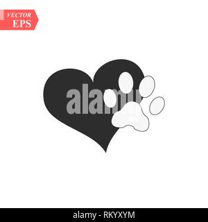 Vektor eines Tieres Pfotenabdruck in ein schwarzes Herz auf weißem Hintergrund verwendet werden, da ein Logo oder Bild eps 10. Stock Vektor