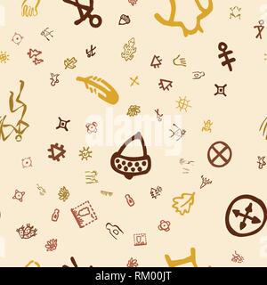 Muster mit topografischen Symbole. Zeichnung kritzeln Karte Elemente. Cartoon Style Collection. Streamless Muster. Stock Vektor