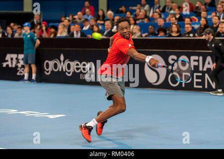 SOFIA - Februar 08.2019: Gael Monfils (FRA) bei der ATP-Sofia Open Turnier in Sofia, Bulgarien die Teilnahme an Februar 03-10, 2019-Bild Stockfoto