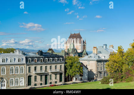 Außenansicht des berühmten Fairmont Le Château Frontenac in Quebec, Kanada Stockfoto