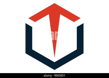 Symbol für das Polygon-Logo mit dem Buchstaben U-Pfeil nach oben Stock Vektor