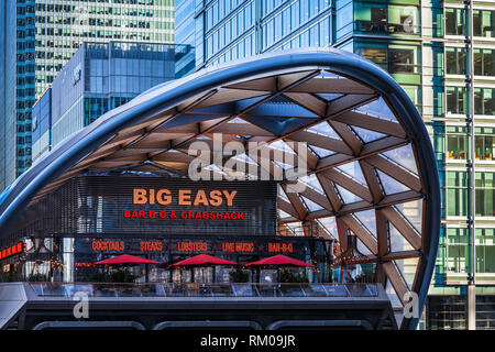 Big Easy American Style Restaurant im Crossrail Bahnhofsgebäude in Canary Wharf, East London, Großbritannien Stockfoto