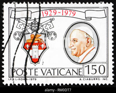 Vatikan - ca. 1979: ein Stempel im Vatikan drucken zeigt der selige Papst Johannes XXIII., Angelo Giuseppe Roncalli, ca. 1979 Stockfoto