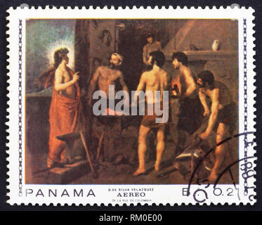 PANAMA - ca. 1967: einen Stempel in der Panama gedruckt zeigt der Schmiede, Gemälde von Diego Velazquez, ca. 1967 Stockfoto