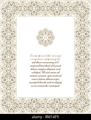 Gold rechteckigen Rahmen. Reich verzierte Vignette für Ihr Design Karten, Einladungen. Element im arabischen Stil. Vector Illustration. Stock Vektor
