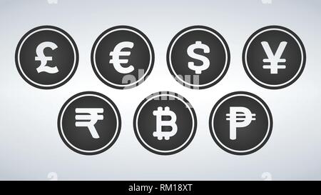 Währung Zeichen Schwarz Vektor Icon Button Design, Vector Illustration. Stock Vektor