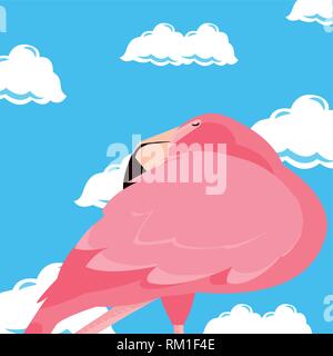 Cute flamingo Himmel Wolken Hintergrund Vector Illustration Stock Vektor