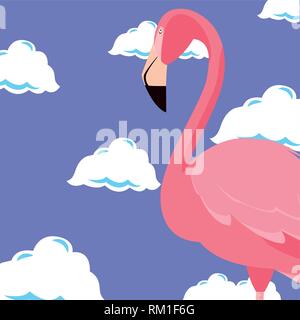Cute flamingo Himmel Wolken Hintergrund Vector Illustration Stock Vektor