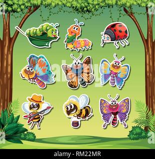 Satz von Insekt Aufkleber Abbildung Stock Vektor