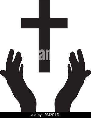 Vector Illustration der Hände betend und ein Kreuz. religiösen Hintergrund. Stock Vektor