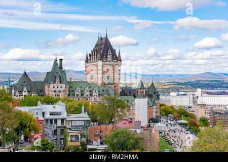Außenansicht des berühmten Fairmont Le Château Frontenac in Quebec, Kanada Stockfoto