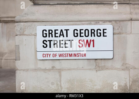 London, Großbritannien, 7. Februar 2019, Zeichen für Great George Street Stockfoto