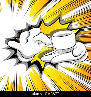 Vektor cartoon Hände halten eine Tasse Kaffee. Illustrierte Zeichen auf Comic Hintergrund. Stock Vektor