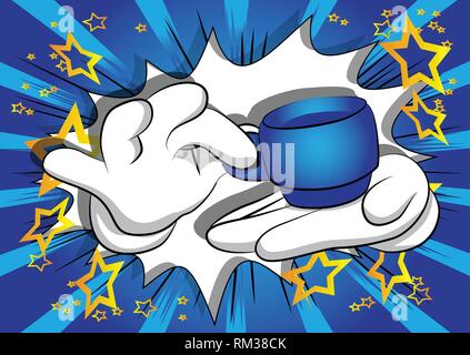 Vektor cartoon Hände halten eine Tasse Kaffee. Illustrierte Zeichen auf Comic Hintergrund. Stock Vektor