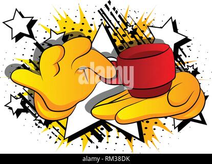 Vektor cartoon Hände halten eine Tasse Kaffee. Illustrierte Zeichen auf Comic Hintergrund. Stock Vektor
