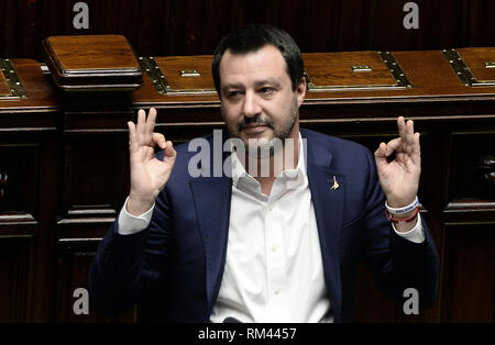 Foto Fabio Cimaglia/LaPresse 13-02-2019 Roma Politica Camera dei Deputati. Die Fragestunde Nella foto Matteo Salvini Foto Fabio Cimaglia/LaPresse 13-02-2019 Roma (Italien) Politik Abgeordnetenhaus. Frage mal In der Pic Matteo Salvini Stockfoto