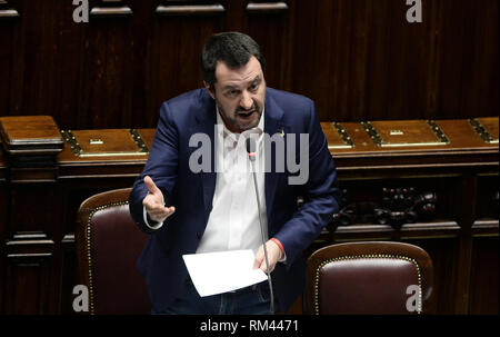 Foto Fabio Cimaglia/LaPresse 13-02-2019 Roma Politica Camera dei Deputati. Die Fragestunde Nella foto Matteo Salvini Foto Fabio Cimaglia/LaPresse 13-02-2019 Roma (Italien) Politik Abgeordnetenhaus. Frage mal In der Pic Matteo Salvini Stockfoto