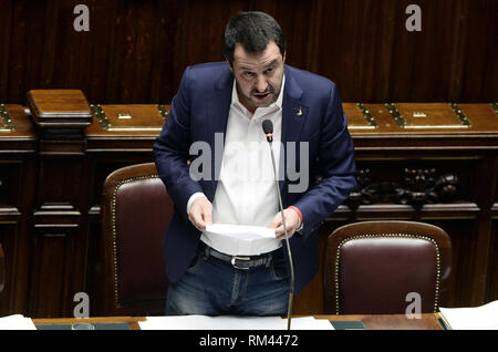 Foto Fabio Cimaglia/LaPresse 13-02-2019 Roma Politica Camera dei Deputati. Die Fragestunde Nella foto Matteo Salvini Foto Fabio Cimaglia/LaPresse 13-02-2019 Roma (Italien) Politik Abgeordnetenhaus. Frage mal In der Pic Matteo Salvini Stockfoto