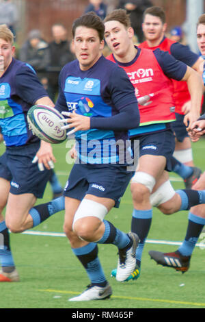 Clydebank, Schottland, Großbritannien. 13. Februar, 2019. Schottland und Schottland U20 während der offenen Training in Clydebank Gemeinschaft Sport Hub, in der Nähe von Glasgow, während das Guinness sechs Nationen brache Woche. Iain McGuinness/Alamy leben Nachrichten Stockfoto