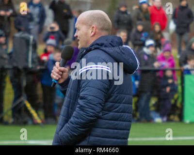 Clydebank, Schottland, Großbritannien. 13. Februar, 2019. Schottland und Schottland U20 während der offenen Training in Clydebank Gemeinschaft Sport Hub, in der Nähe von Glasgow, während das Guinness sechs Nationen brache Woche. Iain McGuinness/Alamy leben Nachrichten Stockfoto