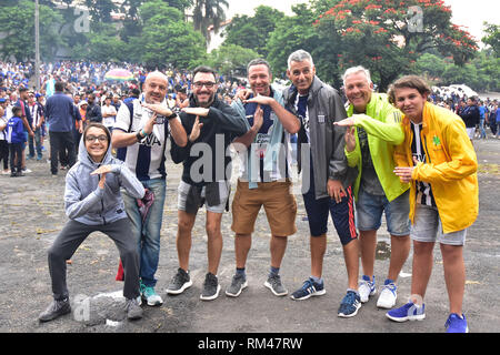 São Paulo, Brasilien, 13. Februar 2019 - SÃO PAULO - TALLERES (ARG) - Fans der Talleres-Match zwischen São Paulo x Talleres (ARG), gültig für die zweite Stufe der zweiten Phase der Copa Libertadores de America in Morumbi Stadion in São Paulo, in der Nacht von Mittwoch, 13. (Foto: Eduardo Carma/Foto Premium) Credit: Eduardo Carma/Alamy leben Nachrichten Stockfoto