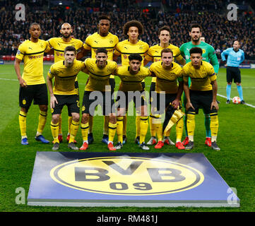 London, England - Februar 13, 2019 Borussia Dortmund Team während der Champions League Achtelfinale zwischen den Tottenham Hotspur und Borussia Dortmund im Wembley Stadion, London, England am 13. Feb 2019. Credit: Aktion Foto Sport/Alamy leben Nachrichten Stockfoto