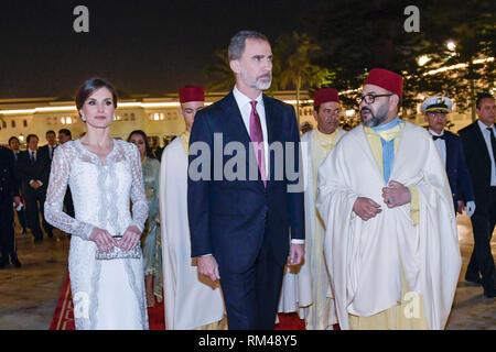 Rabat, Marokko. 13 Feb, 2019. König Felipe VI. von Spanien, der Königin Letizia von Spanien besucht eine Gala Dinner im Königlichen Palast am 13. Februar 2019 in Rabat, Marokko. Februar 13, 2019. Credit: Jimmy Olsen/Medien Punch *** Keine Spanien***/Alamy leben Nachrichten Stockfoto