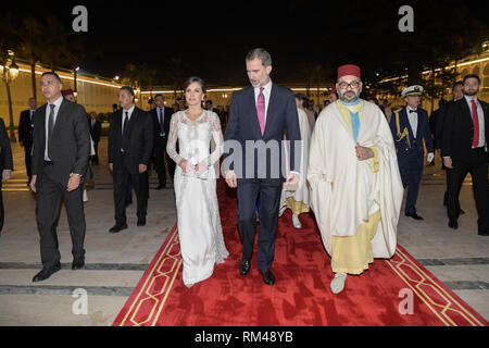 Rabat, Marokko. 13 Feb, 2019. König Felipe VI. von Spanien, der Königin Letizia von Spanien besucht eine Gala Dinner im Königlichen Palast am 13. Februar 2019 in Rabat, Marokko. Februar 13, 2019. Credit: Jimmy Olsen/Medien Punch *** Keine Spanien***/Alamy leben Nachrichten Stockfoto