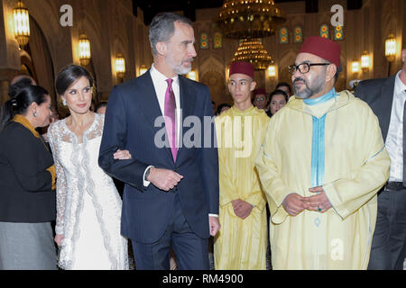 Rabat, Marokko. 13 Feb, 2019. König Felipe VI. von Spanien, der Königin Letizia von Spanien besucht eine Gala Dinner im Königlichen Palast am 13. Februar 2019 in Rabat, Marokko. Februar 13, 2019. Credit: Jimmy Olsen/Medien Punch *** Keine Spanien***/Alamy leben Nachrichten Stockfoto