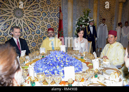 Rabat, Marokko. 13 Feb, 2019. König Felipe VI. von Spanien, der Königin Letizia von Spanien besucht eine Gala Dinner im Königlichen Palast am 13. Februar 2019 in Rabat, Marokko. Februar 13, 2019. Credit: Jimmy Olsen/Medien Punch *** Keine Spanien***/Alamy leben Nachrichten Stockfoto