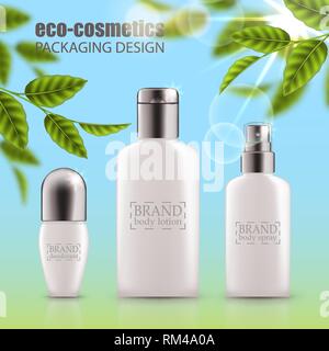 Festlegen von realistischen grünes Glas Flaschen eco cosvetic Stock Vektor