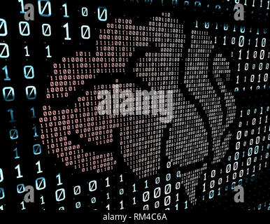 Binäre Code-Netzwerk-Matrix, Gehirn, Datenübertragung und Speicherung Stockfoto