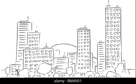 Cartoon Zeichnung der Stadtlandschaft von modernen städtischen Gebäude Stock Vektor