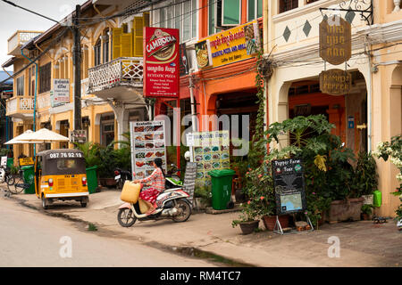 Kambodscha, Kampot Kampot Provinz, Stadt, Alten Markt, Street 724, Kampot Pfeffer Shop und Restaurants Stockfoto