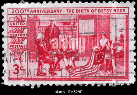 USA - ca. 1952: einen Stempel in den USA gedruckt 200 Anniv gewidmet. der Geburt von Betsy Ross, Hersteller des 1. amerikanischen Flagge, ca. 1952 Stockfoto