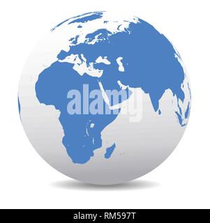 Afrika, Naher Osten, Arabien und Indien globale Welt, Vektor Symbol Karte der Welt in Kugel form Stock Vektor