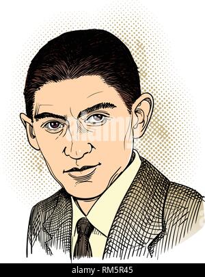 Franz Kafka Portrait im Einklang Art Illustration. Er war ein Deutschsprachigen Böhmischen jüdischen Schriftsteller und Short story writer. Bearbeitbare Layer. Stock Vektor