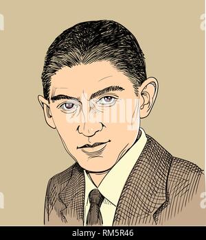 Franz Kafka Portrait im Einklang Art Illustration. Er war ein Deutschsprachigen Böhmischen jüdischen Schriftsteller und Short story writer. Bearbeitbare Layer. Stock Vektor